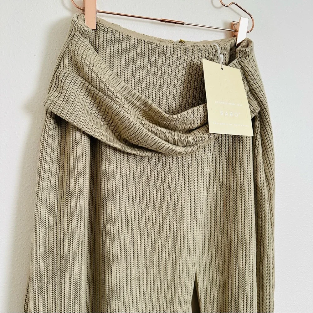 NWT SABO Nina Boho Knot-Front Ribbed Knit Hight Waisted Beige Split Maxi Skirt - Picture 11 of 14
